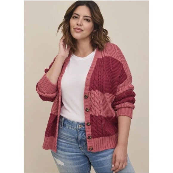 Torrid Cable Cardigan V-Neck Sweater Pink Plus Size 1X #D15803 - Picture 1 of 10